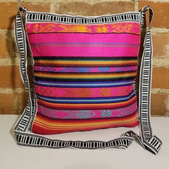 PUERTO RICO COLORFUL WOVEN PURSE WESTERN DOLPHIN PALM TREES MEXICAN PIANO PINK - Picture 5 of 7